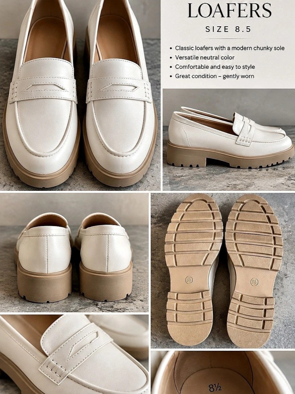 Chunky Penny Loafers in White & Brown Like New